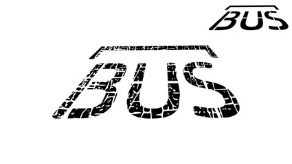 Bus lettering on the road, black isolated silhouette