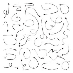 Doodle arrows. Hand drawn line pointers, pencil sketch elements, round curly wavy direction arrows. Vector linear black arrow set. Used in web , templates . Isolated on white background in eps 10.