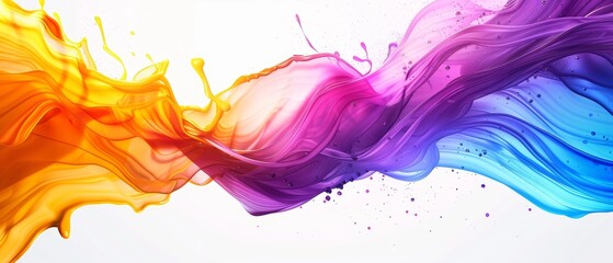 Dynamic intertwining splashes of orange and purple paint captured in high resolution, conveying a sense of movement and energy.