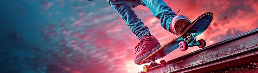 Dynamic urban skate park tricks, energetic, youth culture, sports