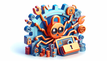 3D Icon Flanked by Phishing Decryptor: Unraveling Complex Cybersecurity Schemes on Isolated White Ba