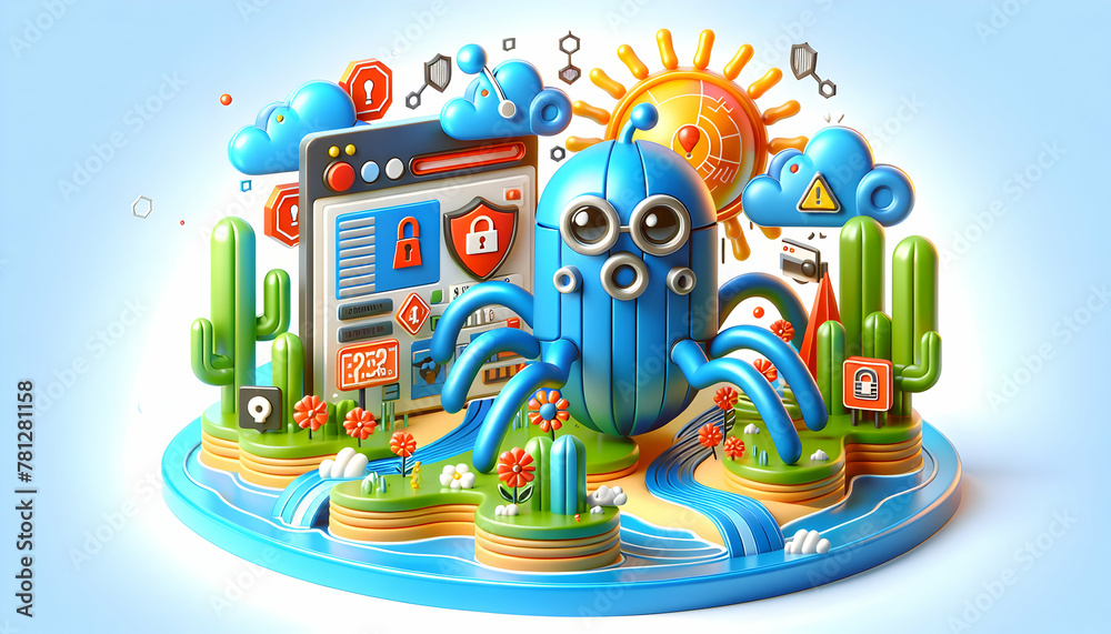 Wall mural 3d icon: protect against phishing attempts with cybersecurity safe zone in digital sea - isolated wh