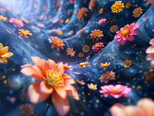 Fototapeta na wymiar Cosmic Floral Universe with Glowing Flowers