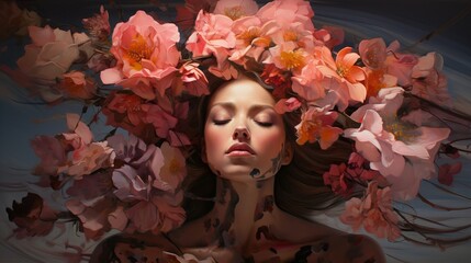 Illustration of a woman surrounded by vivid flowers, evoking beauty and nature