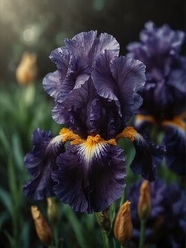 black iris flowers close-up from Generative AI