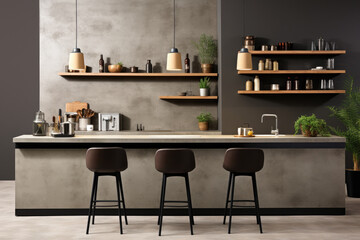 Calm gray tones kitchen interior design with modern appliance - obrazy, fototapety, plakaty