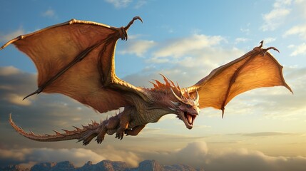 A breathtaking image of a mythical dragon soaring through the sky, evoking a sense of power, fantasy, and mythical adventures
