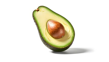 Avocado cut in half, isolated on a white background. Cutting path. Organic vegetable growing concept.
