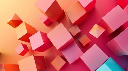 A 3D composition composed of abstract geometric shapes and a gradient cube background.