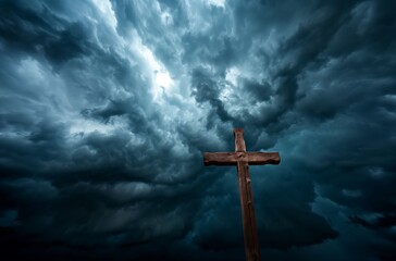 A cross against a stormy sky