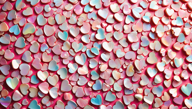 dekorative Vorlage mit Herzen und anderen Formen in Perlmutt auf Hintergrund in rosa für Karten Valentin, Geburtstag Liebe Grüße Einladungen Postkarte herzliche Wünsche Freundschaft mögen Verpackungen