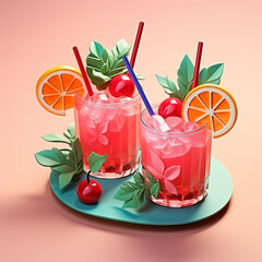 Vibrant Paper Art of Refreshing Citrus Cocktails on Gradient Backgrounds - 781284107