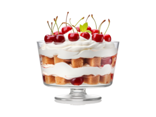 Cherry Trifle isolated on transparent png background. Generative ai