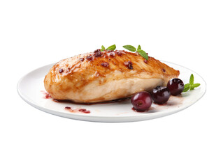 Cherry-Stuffed Chicken Breast isolated on transparent png background. Generative ai