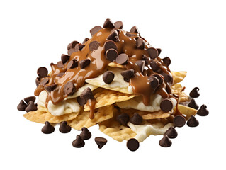 Obraz premium Chocolate Chip Apple Nachos isolated on transparent png background. Generative ai
