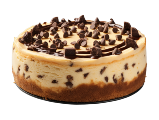 Chocolate Chip Cookie Dough Cheesecake isolated on transparent png background. Generative ai