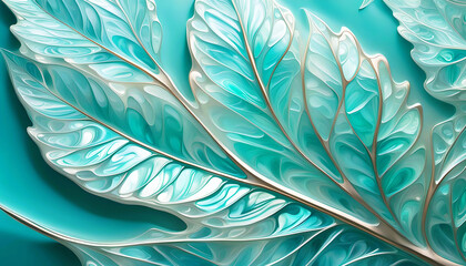 Perlmutt Silber blau schimmernde Blätter als Hintergrund Vorlage florale Ornamente Struktur in 3D, natürliche Formen sommerlich Frisch, Umwelt, edel hell leuchtend Zweig Schmuck dekorativ Blatt Garten