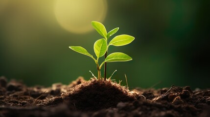 An inspiring photo of a small plant emerging from the soil with a beautiful light flare, denoting life and growth