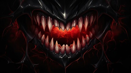 This haunting image portrays a monstrous heart with razor-sharp teeth set against a dark, veiny backdrop, evoking fear and the concept of a dangerous love