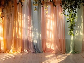 Booho curtains with pastel colors wedding decoration