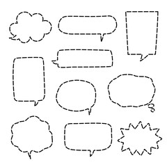 Black and white color dashed line speech bubble balloon, icon sticker memo keyword planner text box banner, flat vector illustration design isolated