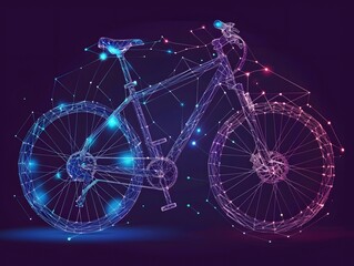 Electric biking eco friendly. Digital Bicycle  poly wire frame illustration. 