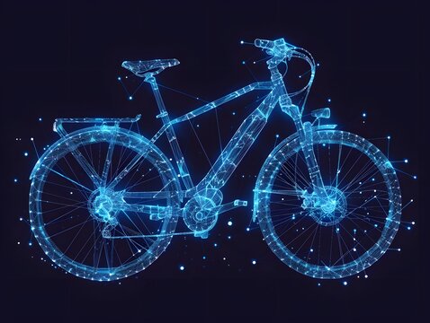 Electric biking eco friendly. Digital Bicycle  poly wire frame illustration. 