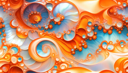 maritim abstrakte Vorlage Hintergrund, geschwungen dynamisch natürlich in bunt orange Perlmutt glänzend, Spiralen Kreise wie Muschel Schnecke, bewegt kurvig wellig schneckenförmig Meer