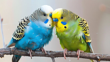 Obraz premium a couple of green and blue budgies