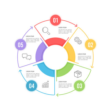 Infographic circle with five steps or options process chart. Business presentation. Vector illustration.