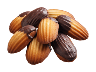 Chocolate-Dipped Madeleines isolated on transparent png background. Generative ai