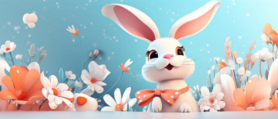 Obraz premium Embrace the joy of Easter with our watercolor bunny and flowers card, a perfect blend of art and tradition for your seasonal greetings.