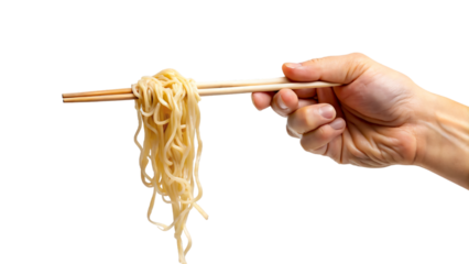 Hand holding chopsticks eating noodle