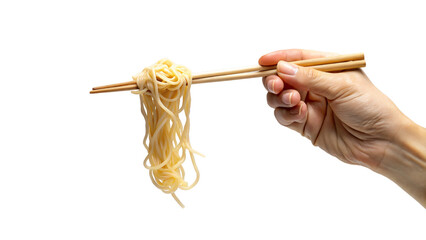 Hand holding chopsticks eating noodle - obrazy, fototapety, plakaty