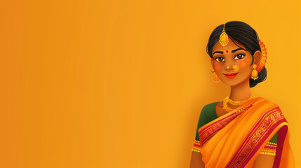 Traditional Maharashtrian womanMarathi girl, ethnic clothing, character illustration for Indian festive occasions
