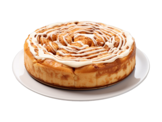 Cinnamon Roll Cheesecake isolated on transparent png background. Generative ai