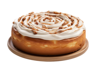 Cinnamon Roll Cheesecake isolated on transparent png background. Generative ai
