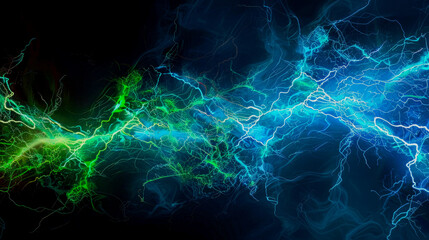 Abstract Effect Sparks Energy Lines Green White On Black Background.