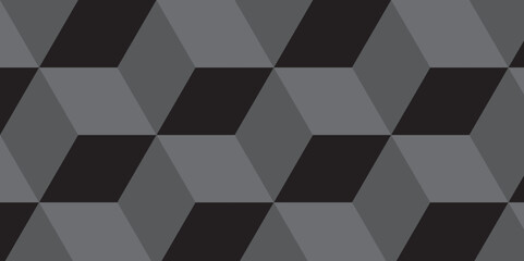 Fototapeta premium Minimal geometric rectangle technology black and gray background from cubes and lines. Geometric seamless pattern cube. Cubes mosaic shape vector design. 