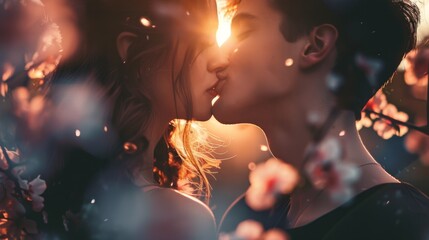 image for couple kissing in the style hiper realistic, in the qulaity 4k 