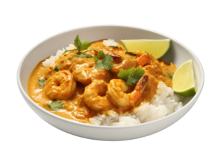 Coconut Curry Shrimp isolated on transparent png background. Generative ai