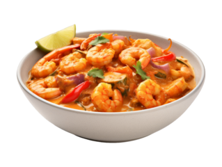 Coconut Curry Shrimp isolated on transparent png background. Generative ai