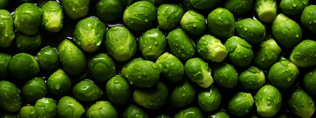 Healthy fresh vegetables, Brussels sprouts on a green background. - obrazy, fototapety, plakaty
