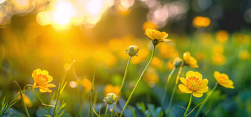 field of yellow flowers at sundown