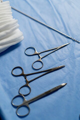 close-up in the operating room the top shot lay out instruments on the surgical bedside table