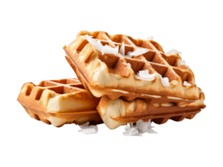 Coconut Waffles isolated on transparent png background. Generative ai