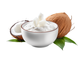 Coconut Yogurt isolated on transparent png background. Generative ai