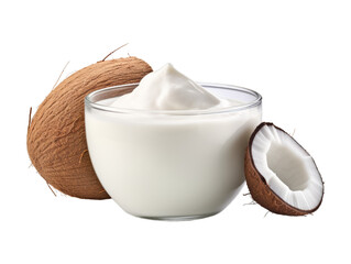 Coconut Yogurt isolated on transparent png background. Generative ai