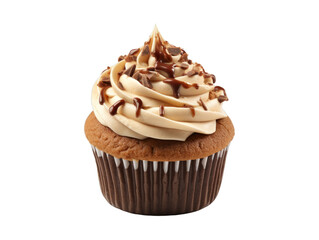 Coffee Crunch Cupcake isolated on transparent png background. Generative ai