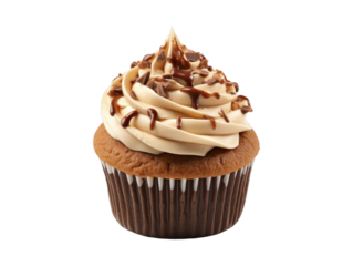 Coffee Crunch Cupcake isolated on transparent png background. Generative ai